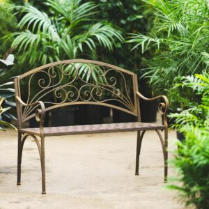 Curved Scroll Metal Bench – Bronze