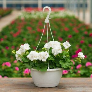 Geranium – Calliope Large White – 10″ Hanging Basket