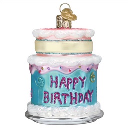 Happy Birthday Cake Glass Ornament