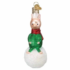 Piglet On Snowball Glass Ornament