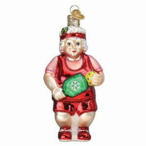 Pickleball Mrs. Claus Glass Ornament