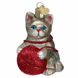 Grey Playful Kitten Glass Ornament