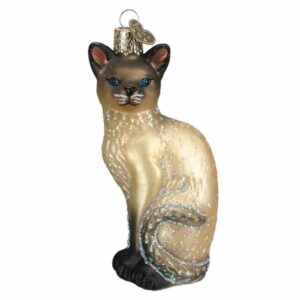 Tan Siamese Cat Glass Ornament