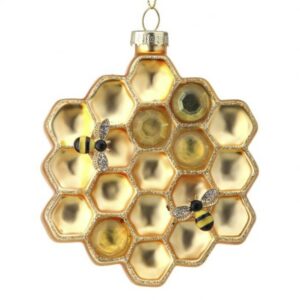 Glass Honeycomb & Bees Ornament