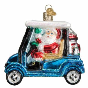 Golf Cart Santa Glass Ornament