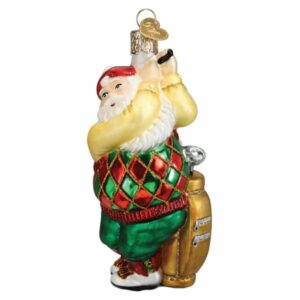 Golfing Santa Glass Ornament