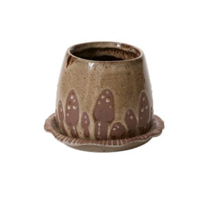 Wild Mushroom Pot with Saucer - Brown - 7"