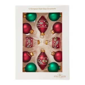 12 Piece Green & Burgundy With Pinecone Ball Glass Ornaments – 35 mm