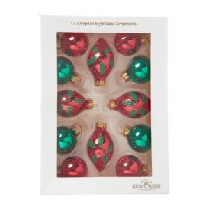 12 Piece Green & Red Teardrop & Ball Glass Ornaments – 35 mm