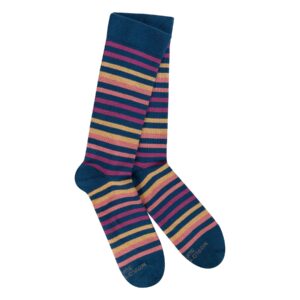 WoMen's Sensitive Support Crew Sock Navy Multicolor Stripes