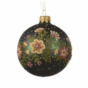 Glass Ornament Pine Green Floral