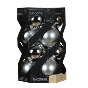 Shatterproof Bauble Mix – Silver – 12 Pack