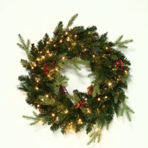 Norfolk Pine Wreath – Warm White/Multi – Battery Op – 24″