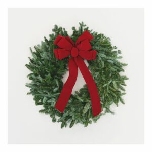 Mahoney’s Fraser Fir Wreath with Red Bow – 14″ Ring & 26″ Outer Diameter