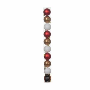 Shatterproof Bauble Mix – Red/Ginger/White – 10 Pack