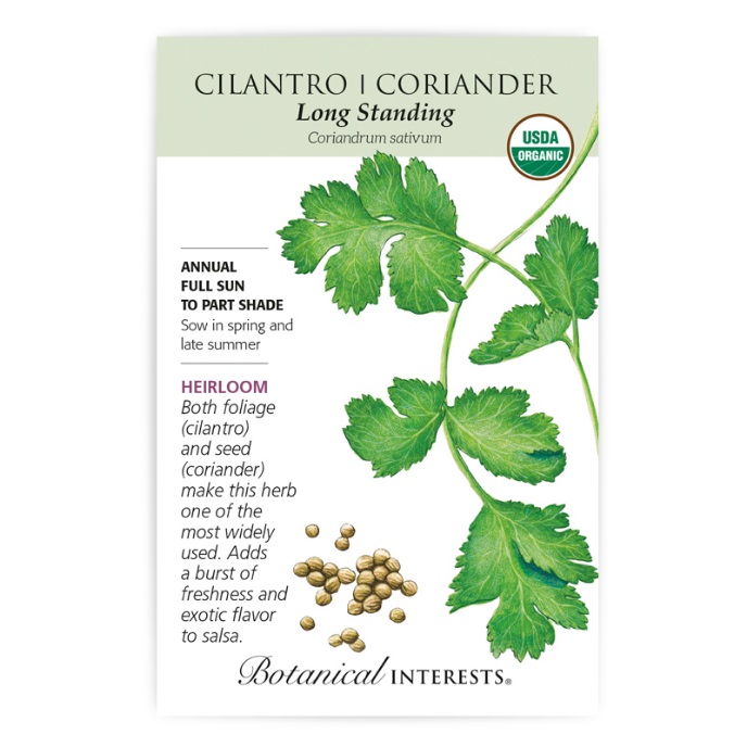 Cilantro / Coriander Seeds  Botanical Interests  Long Standing (Organic)  | Mahoney's Garden Center