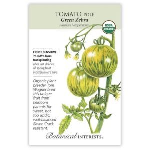 Pole Tomato Seeds – Botanical Interests – Green Zebra (Organic)
