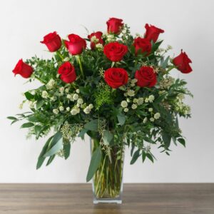 Dozen Roses in Vase