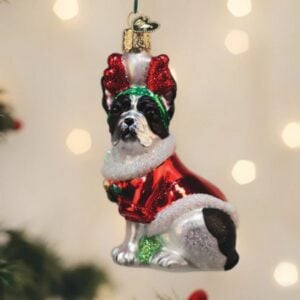 Holiday French Bulldog Glass Ornament - Old World Christmas