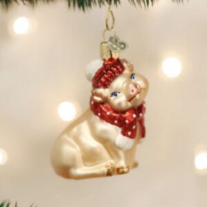 Snowy Pig Glass Ornament