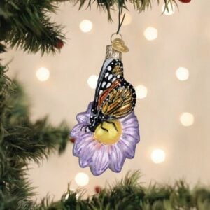 Monarch Butterfly On Flower Glass Ornament