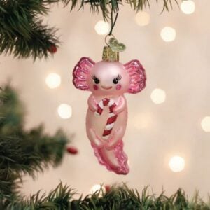 Axolotl With Candy Cane Glass Ornament - Old World Christmas