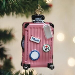 Pink Rolling Suitcase Glass Ornament