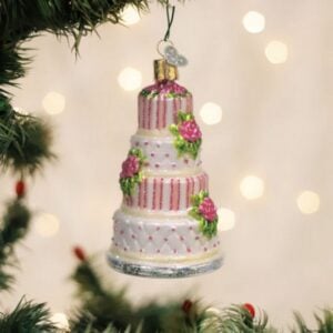 Elegant Wedding Cake Glass Ornament