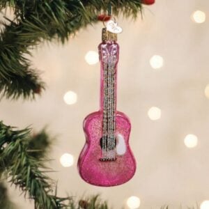 Glittered Glam Guitar Glass Ornament