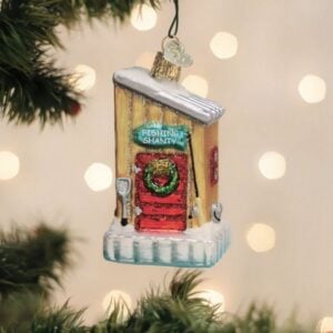 Ice Fishing Shanty Glass Ornament