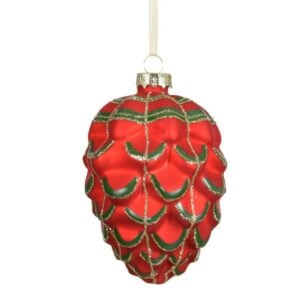 Glass Pinecone Ornament – Red/Green – 3.94″