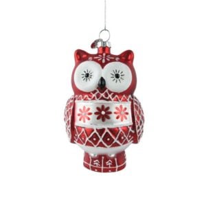 Glass Red Owl Ornament - 4.33"