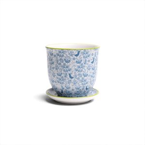 Liberte Pot With Saucer - Chive - Blue Birds - 3.25"