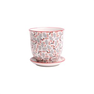Liberte Pot With Saucer - Chive - Red Bird - 3.25"