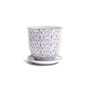 Liberte Pot With Saucer - Chive - Blue Feathers - 3.25"