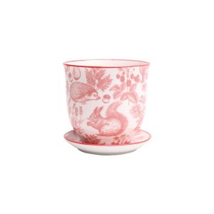 Liberte Pot With Saucer - Chive - Red Squirrels - 3.25"