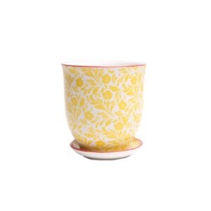 Liberte Pot With Saucer - Chive - Yellow Flowers - 3.25"