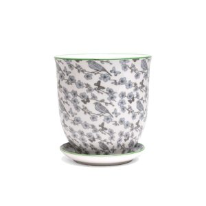 Liberte Pot With Saucer - Chive - Blue Flower - 3.25"