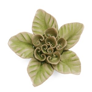 Maiden Lotus Ceramic Flower - Chive - Green Peridot - 4.3" x 2"