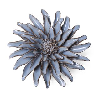 Gerbera Daisy Ceramic Flower - Chive - Blue Grey - 5"x 2"