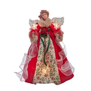 Lit Angel Tree Topper - Kurt Adler - Red/Green - 14"