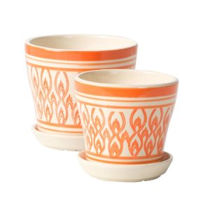 Saucelle Petits Pot with Attached Saucer – Orange – 6″