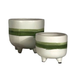 Penelata Footed Planter – White/Green – 5.25″