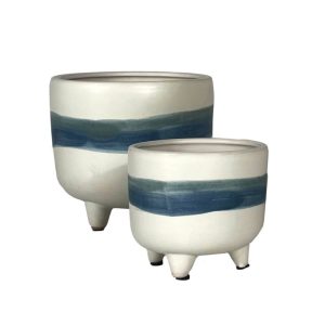 Penelata Footed Planter – White/Blue – 7.25″