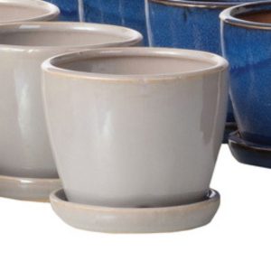 Dorset Miniature Garden Pot with Attached Saucer – Grey – 4.25″