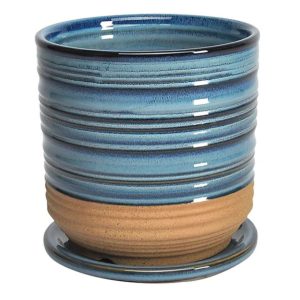 Ellora Planter with Attached Saucer – Sapphire Blue – 4.5″