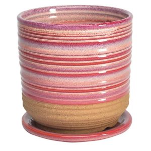 Ellora Planter with Attached Saucer – Cherry Red – 6.75″