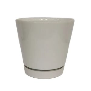 Flaired Pot with Attached Saucer – Gloss White – 4.5″