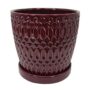 Nouvelle Scrolled Planter with Attached Saucer – Ruby Red – 5″