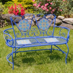 Mosaic Tile Bench with Iron Frame – Naples